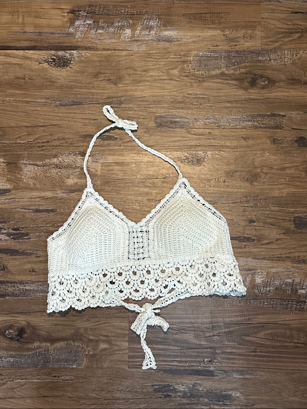Crochet Halter Bralette Top - Cream